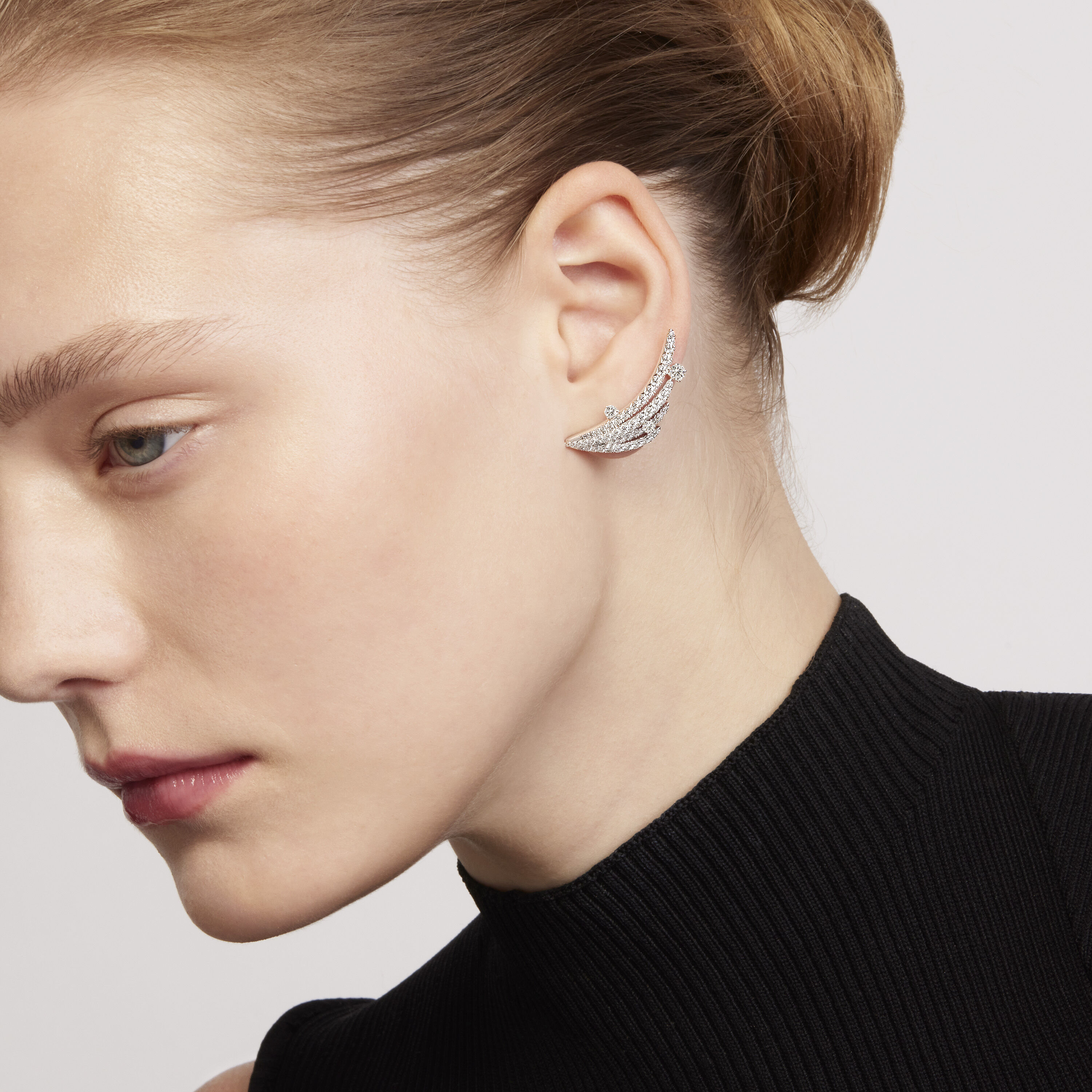 VELA系列法式切割密镶悬浮爬耳式钻石耳环, 18K 玫瑰金, large