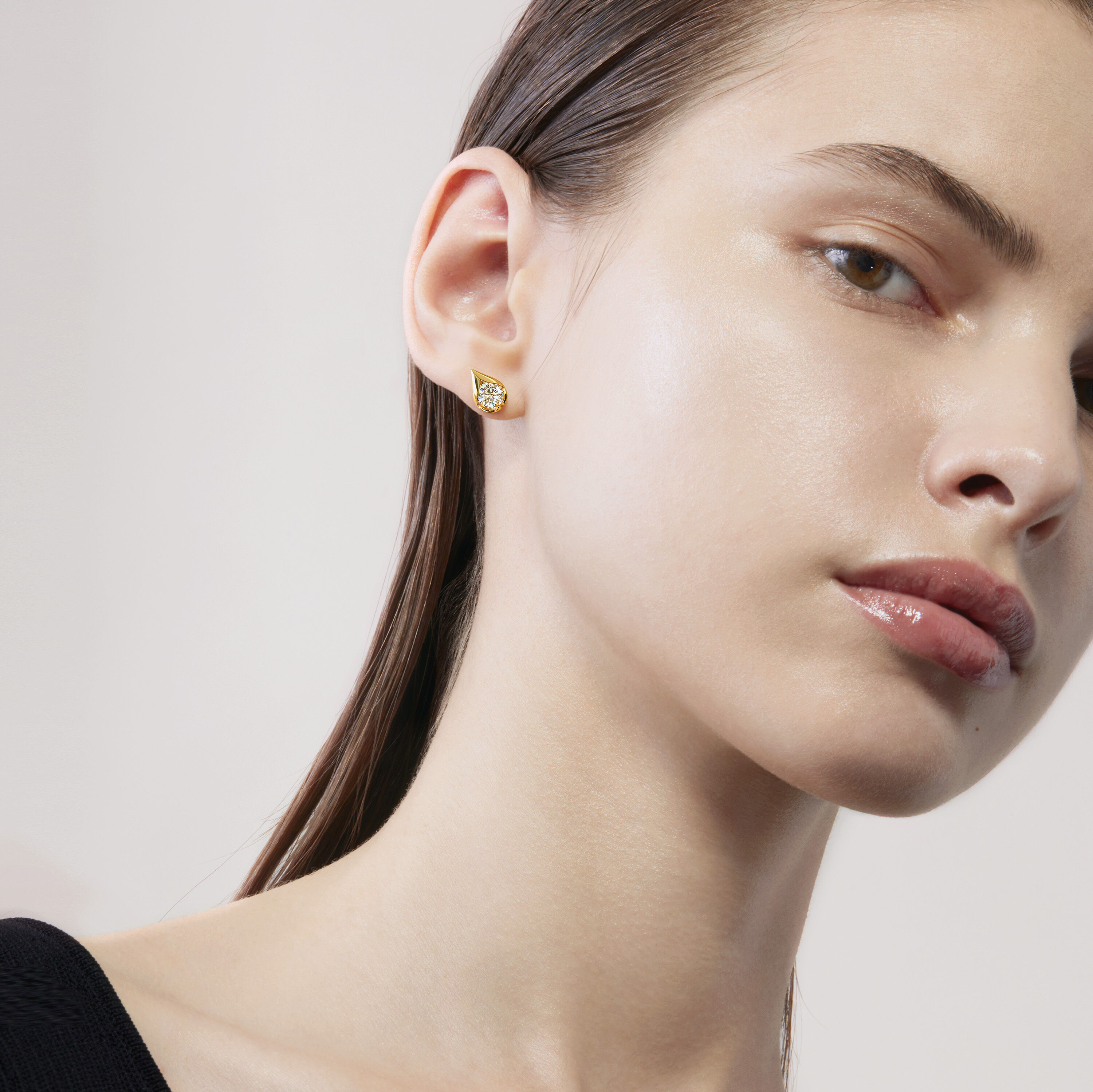 LU Droplet 钻石耳钉, 18K 玫瑰金, large