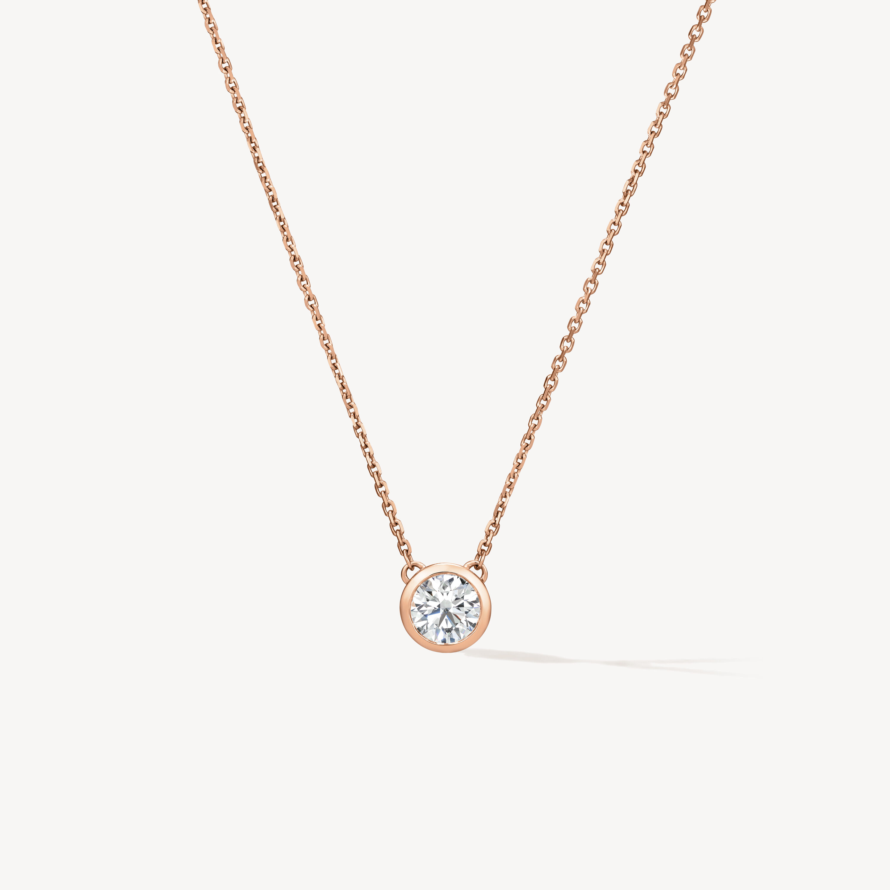 Classic Bezel钻石项链, 18K 玫瑰金, large