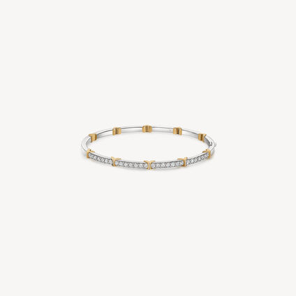 Copley Half Pav&eacute; Diamond Bangle, 18K White Gold & Yellow Gold, large