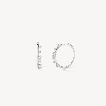 BARRE Floating Diamond Medium Hoops, 18K White Gold, large