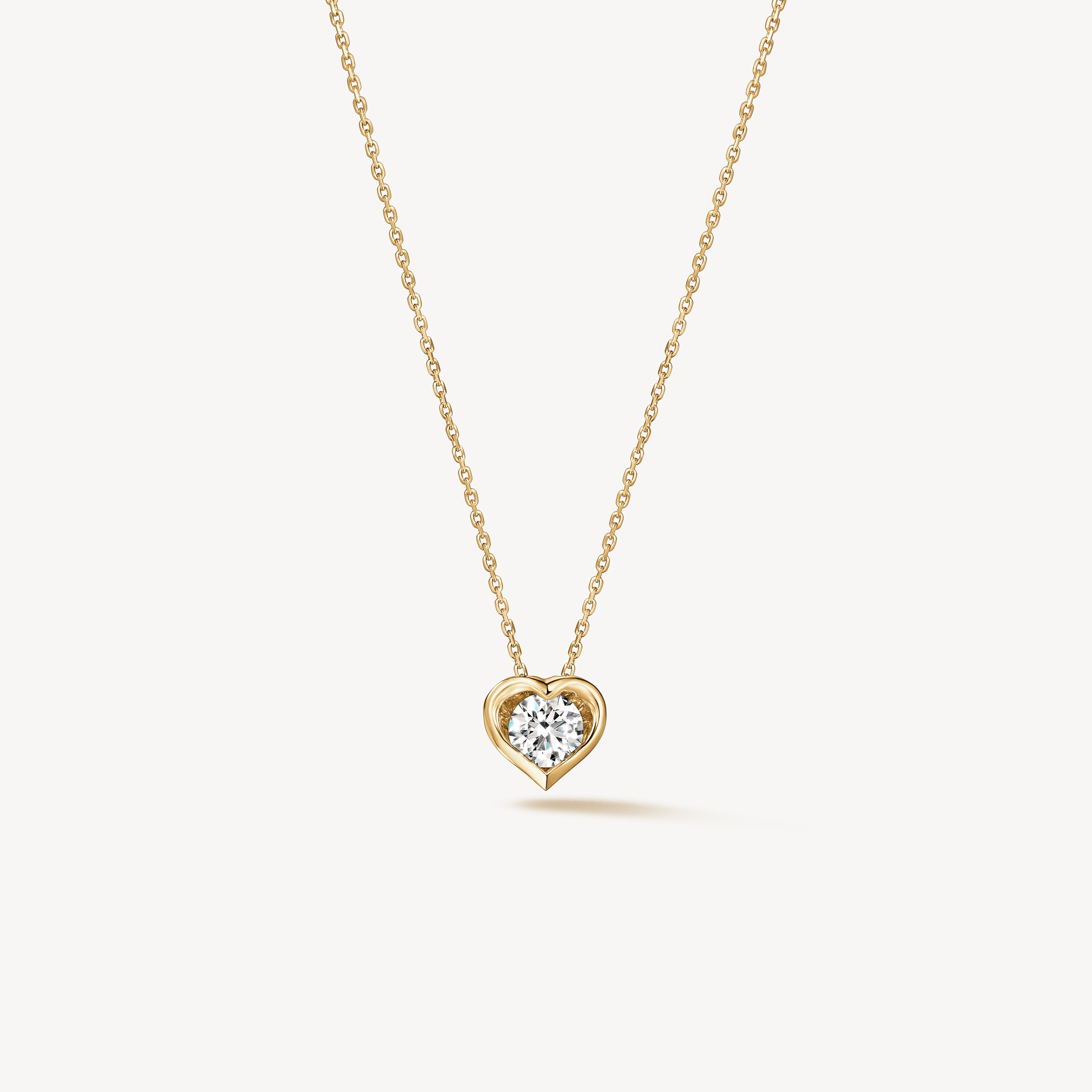 Whimsical Heart Single Diamond Pendant Necklace, 18K Yellow Gold, large