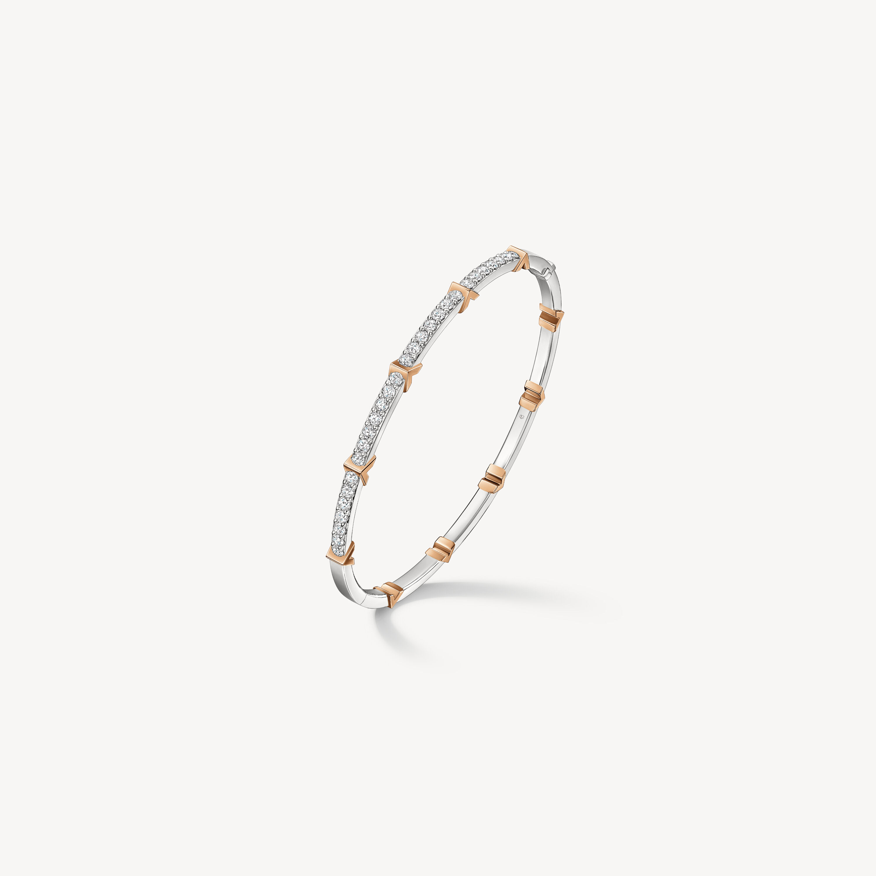 Copley Half Pav&eacute; Diamond Bangle, 18K White gold and Rose gold, large