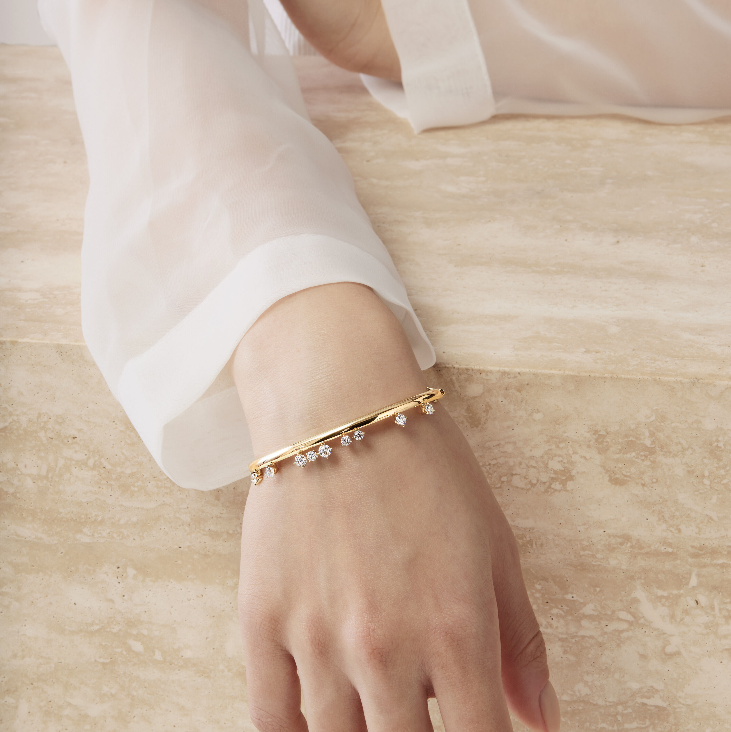 BARRE Floating钻石手镯, 18K 白金, large