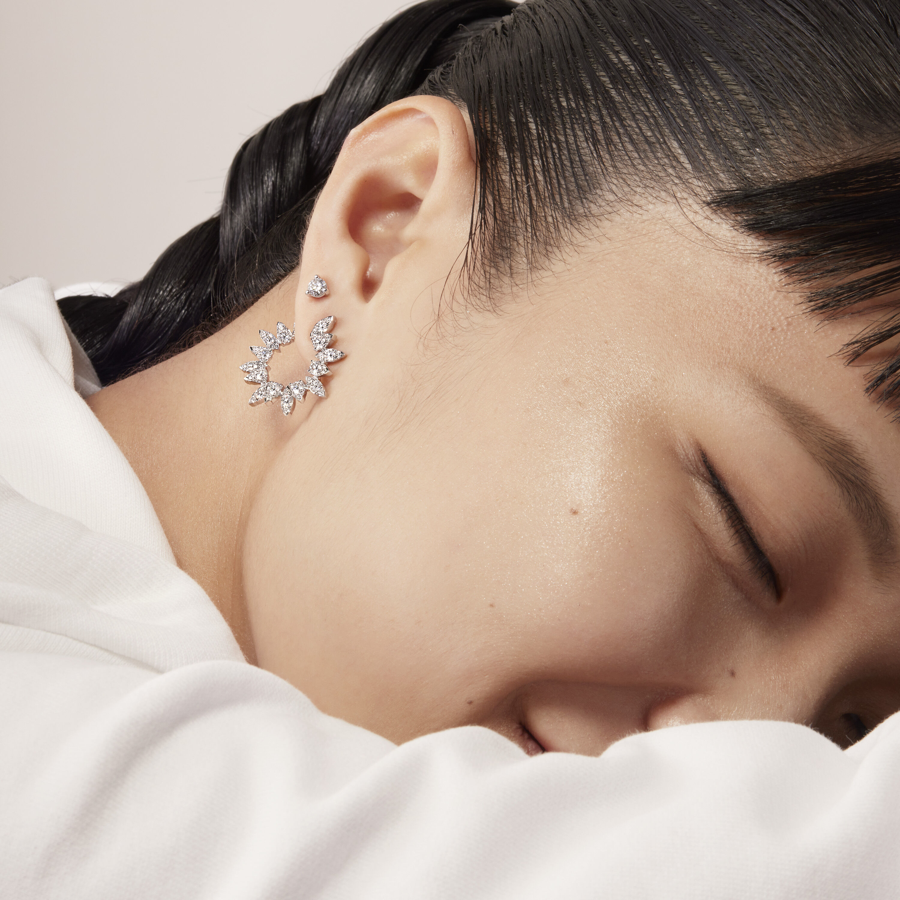  三爪钻石耳环, 18K 玫瑰金, large