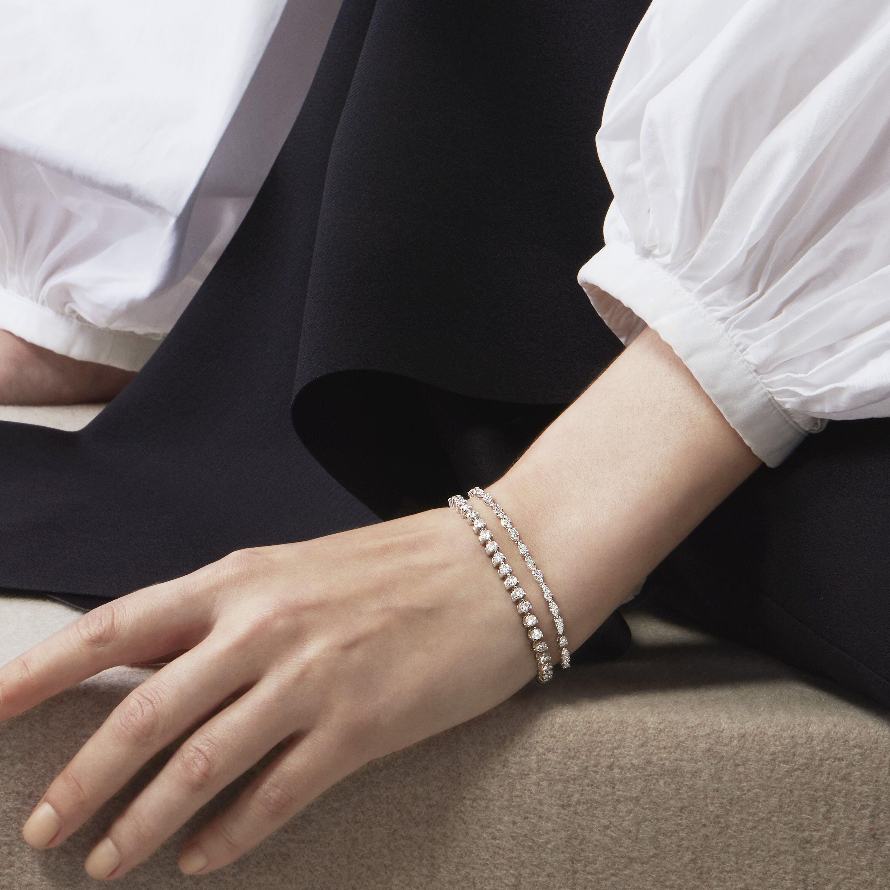 Aerial Dewdrop Line 钻石手链（小）, 18K 玫瑰金, large